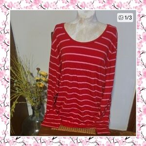 Lands' End Red and Pink  Long Sleeve Top Size 3x
